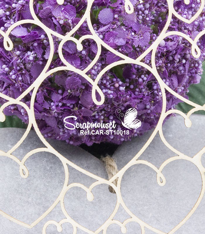 Fond en carton bois accolades de cœurs - embellissement pour scrapbooking et décoration DIY