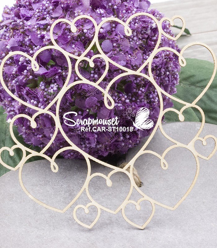 Fond en carton bois accolades de cœurs - embellissement pour scrapbooking et décoration DIY
