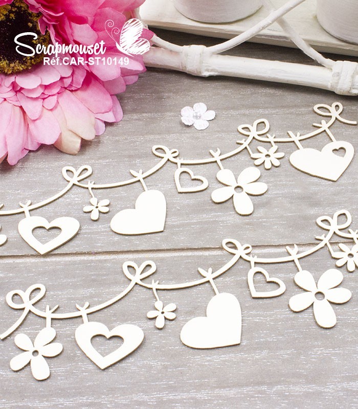 Chipboards Guirlandes Fleurs et coeurs SCRAPMOUSET