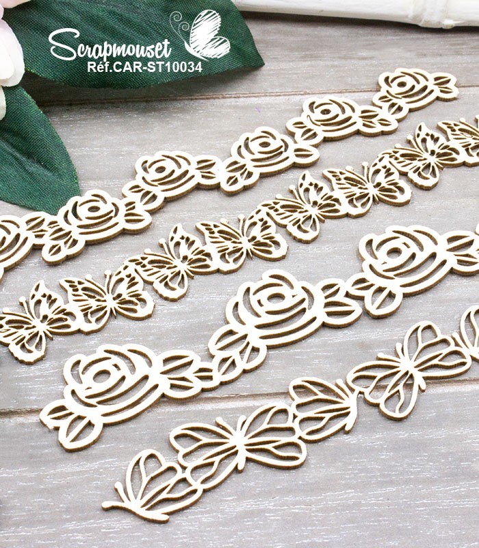 Chipboards Bordures papillons et roses SCRAPMOUSET