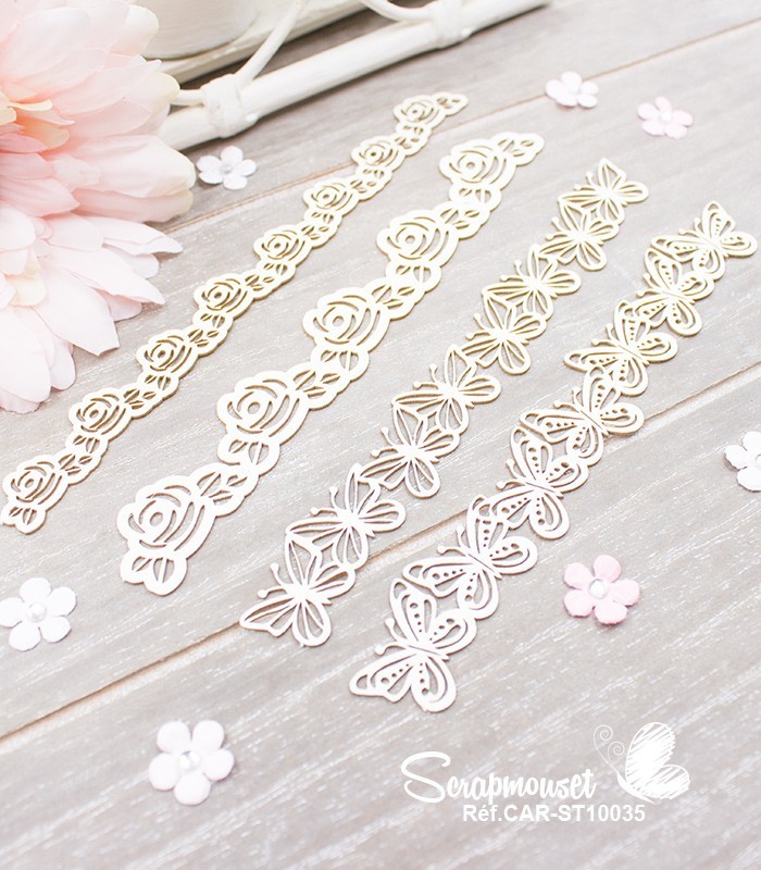 Embellissements en carton boisBordures roses et papillons SCRAPMOUSET
