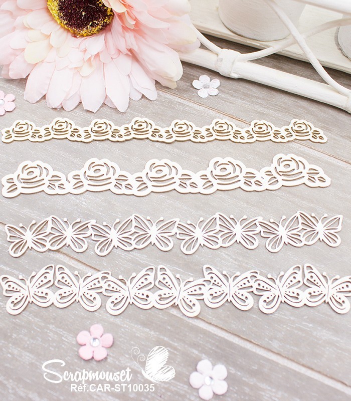 Embellissements en carton boisBordures roses et papillons SCRAPMOUSET