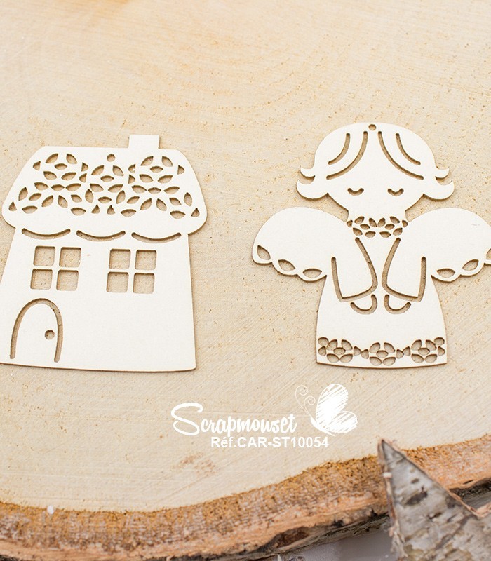 Embellissements en carton bois Petits sujets à suspendre SCRAPMOUSET