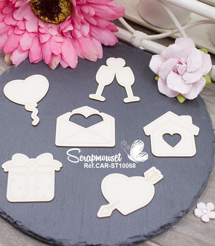 Embellissements en carton bois Messages d'amour SCRAPMOUSET