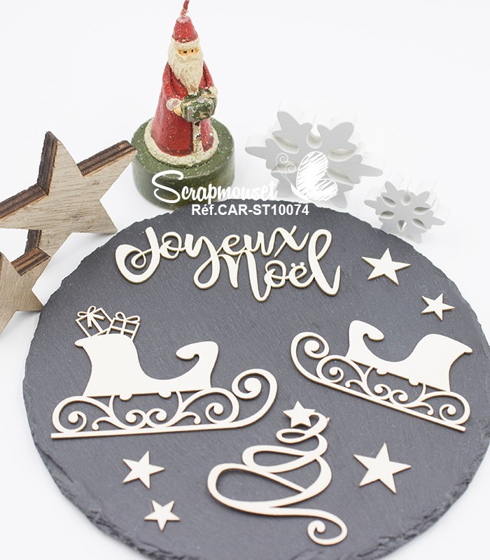 Embellissements en  carton bois Traineaux de Noël SCRAPMOUSET