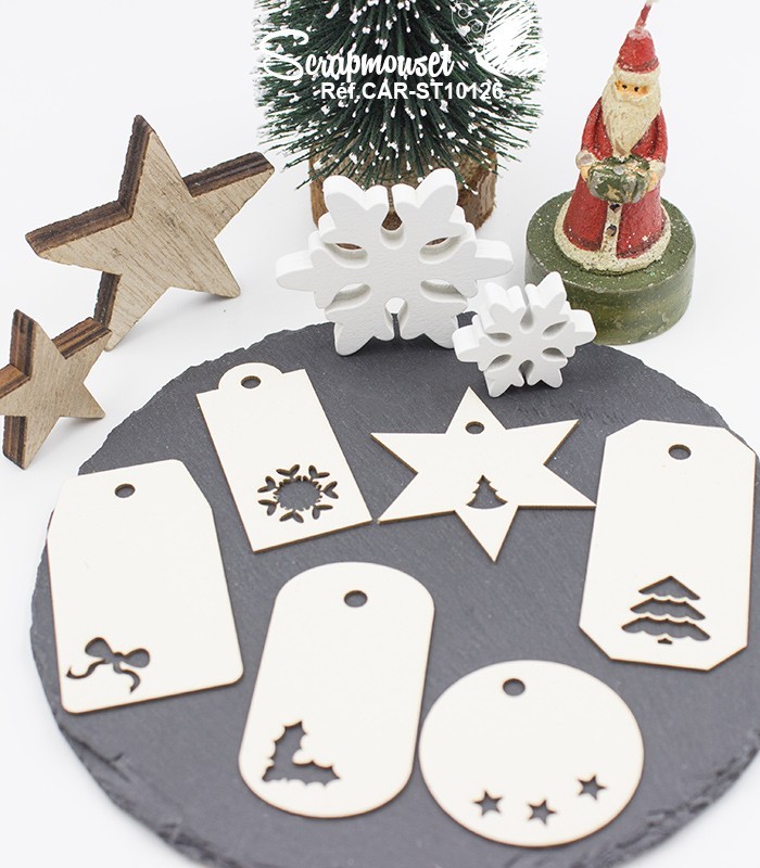Embellissements en carton bois Petits tags de Noël SCRAPMOUSET