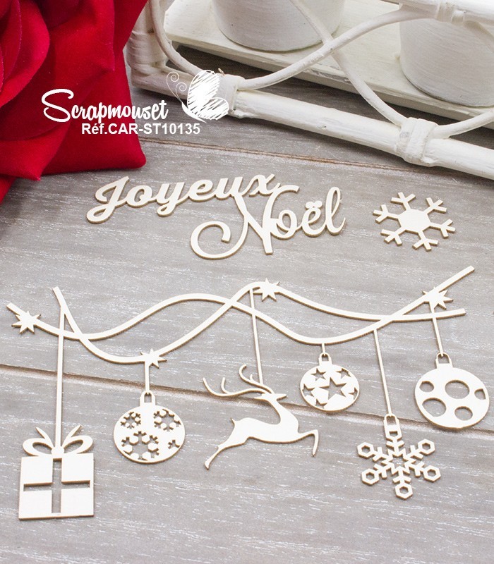 Chipboards Bordure Joyeux Noël et ses flocons SCRAPMOUSET