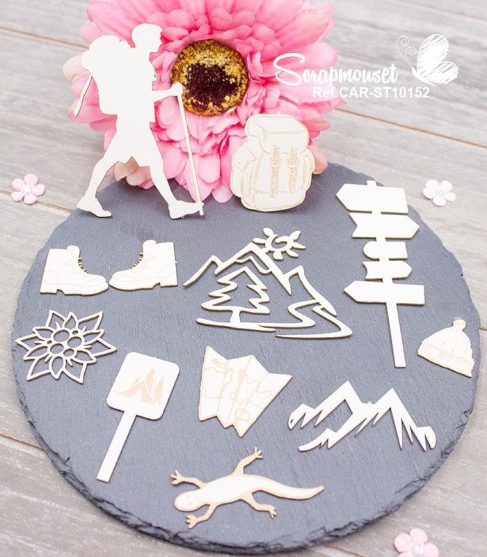Embellissements en carton bois Randonnée en montagne SCRAPMOUSET