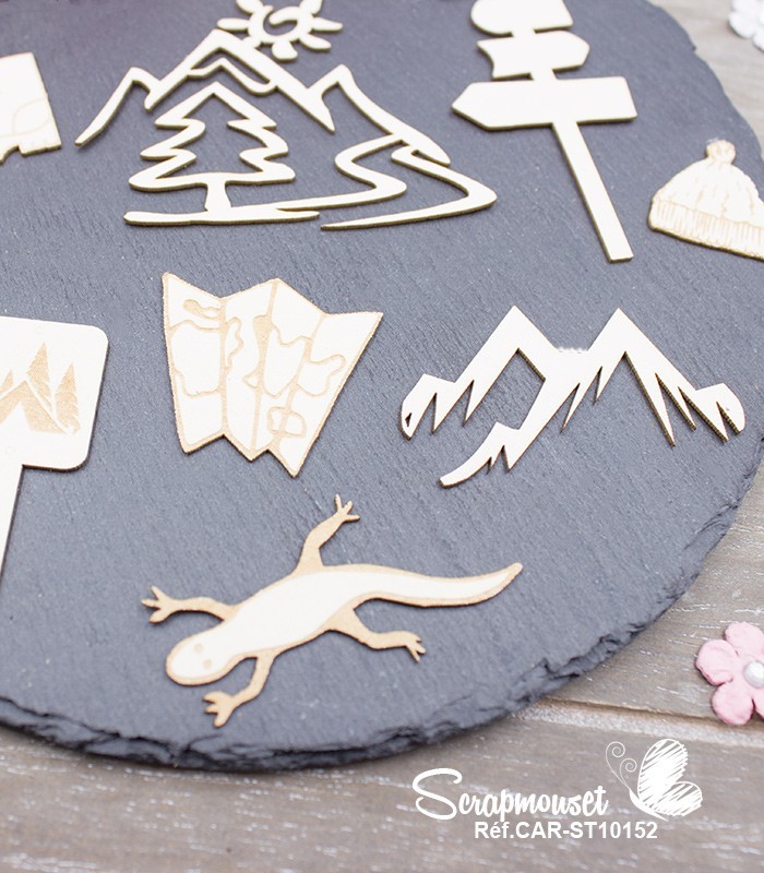 Embellissements en carton bois Randonnée en montagne SCRAPMOUSET