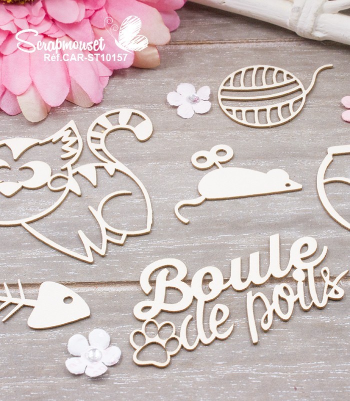 Chipboards Boule de poils Chat SCRAPMOUSET