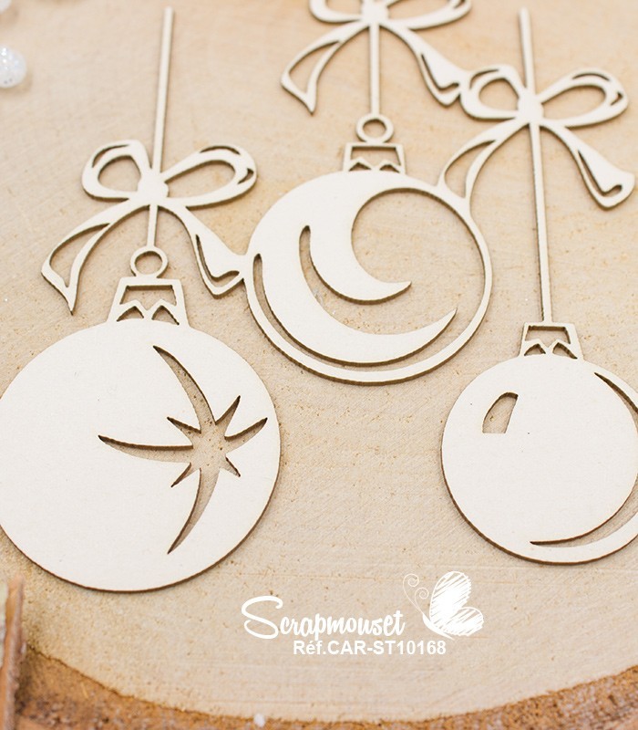 Embellissement en carton bois Trio de boules de Noël SCRAPMOUSET