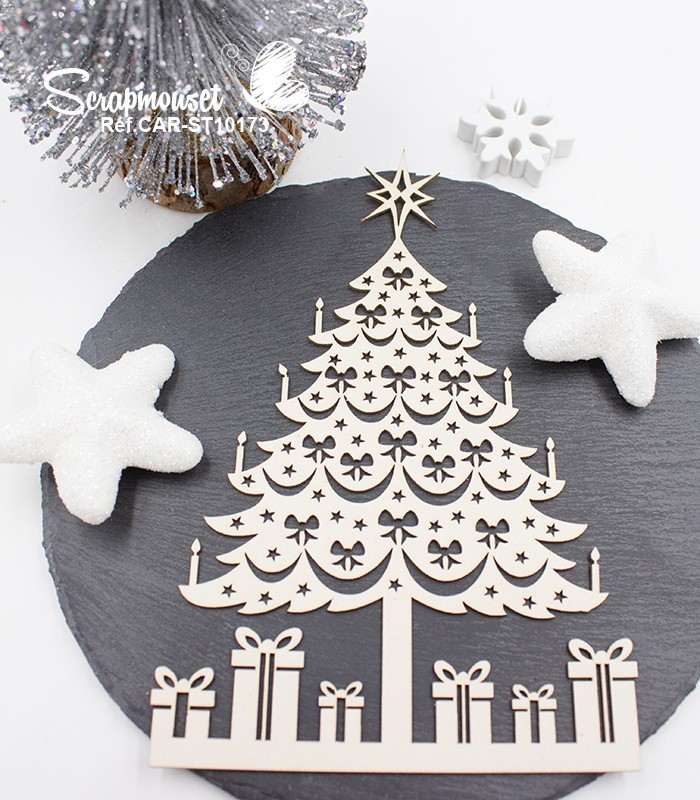 Chipboard Sapin de Noël et ses cadeaux SCRAPMOUSET