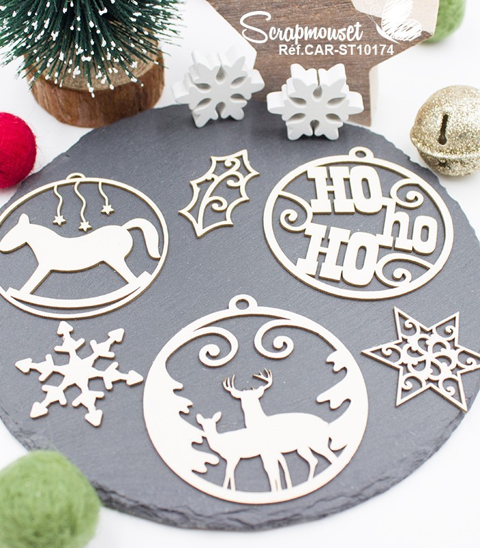 Chipboards Boules de Noël - Ho ho ho SCRAPMOUSET