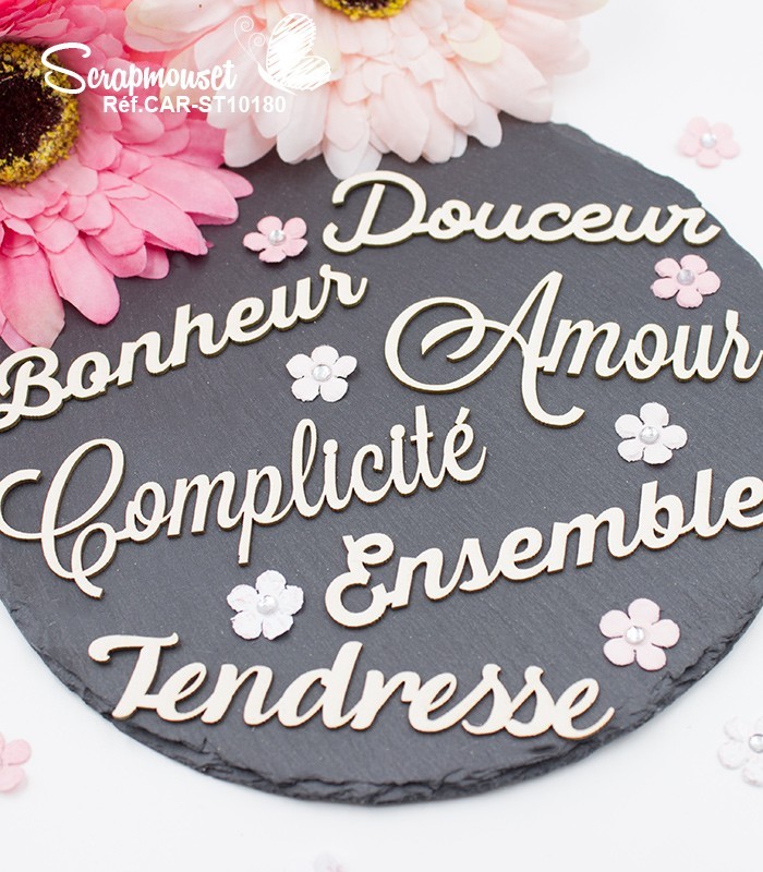 Embellissements en carton bois Méli-mélo de petits mots SCRAPMOUSET