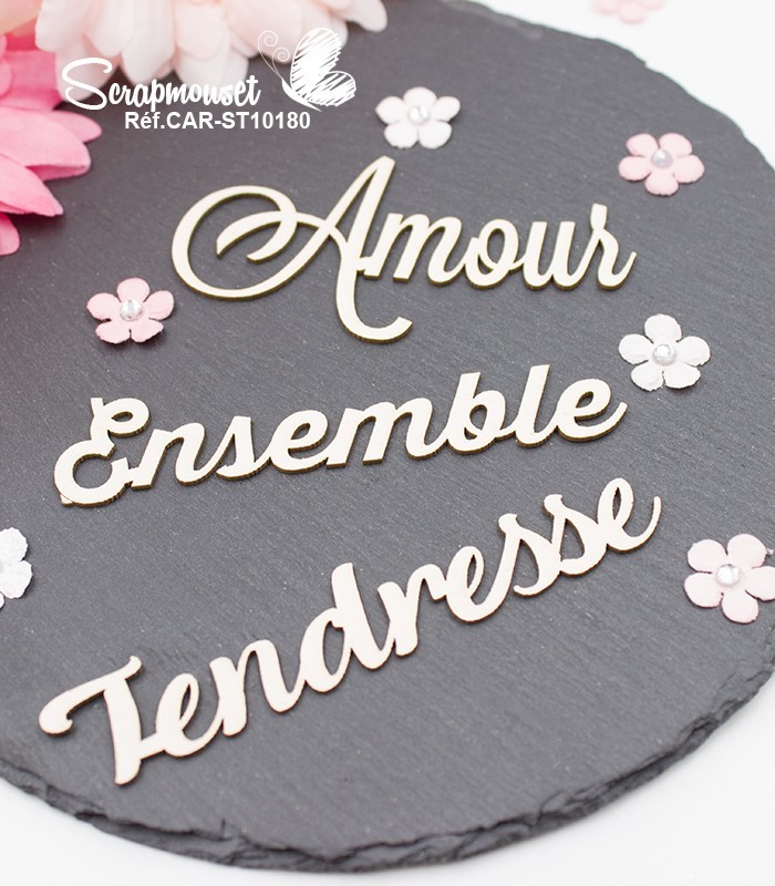 Embellissements en carton bois Méli-mélo de petits mots SCRAPMOUSET