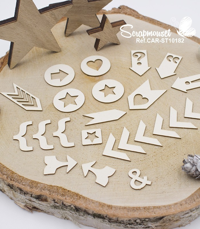 Embellissements project life en carton bois SCRAPMOUSET