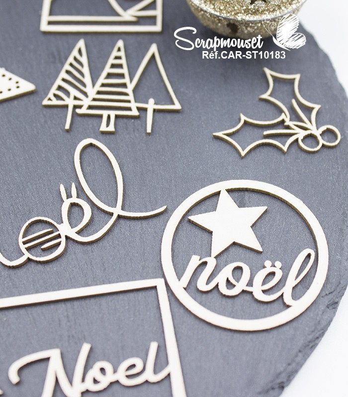 Embellissements en carton bois Noël se prépare... SCRAPMOUSET