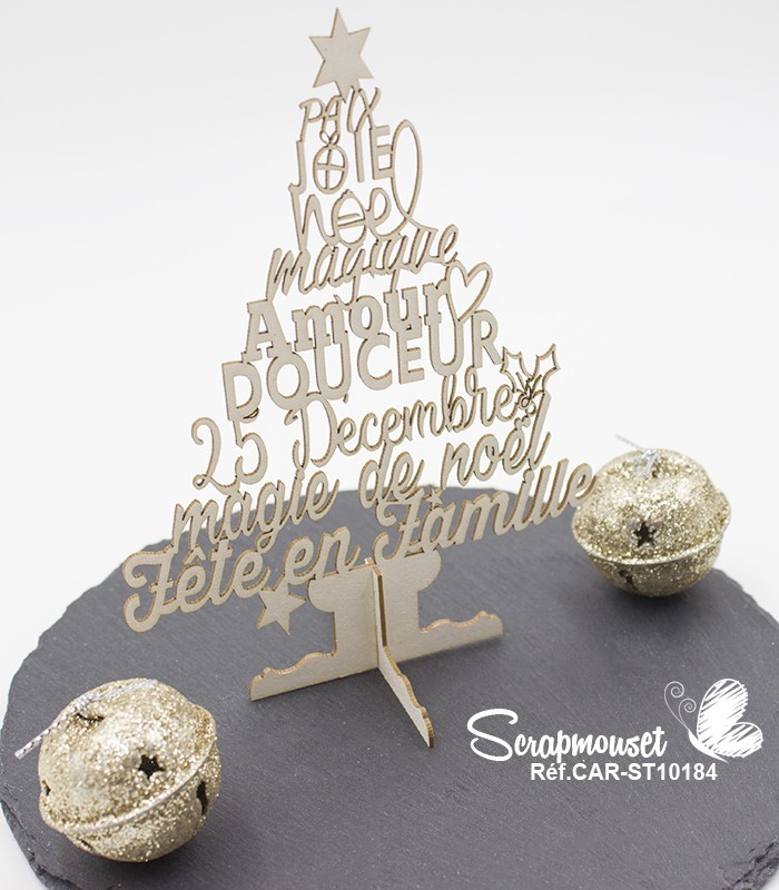 Embellissement en carton bois Sapin 3D Noël magique SCRAPMOUSET