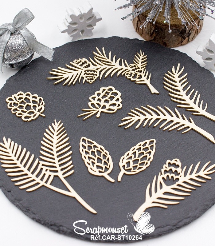 Embellissements branches de sapin et pommes de pin - SCRAPMOUSET