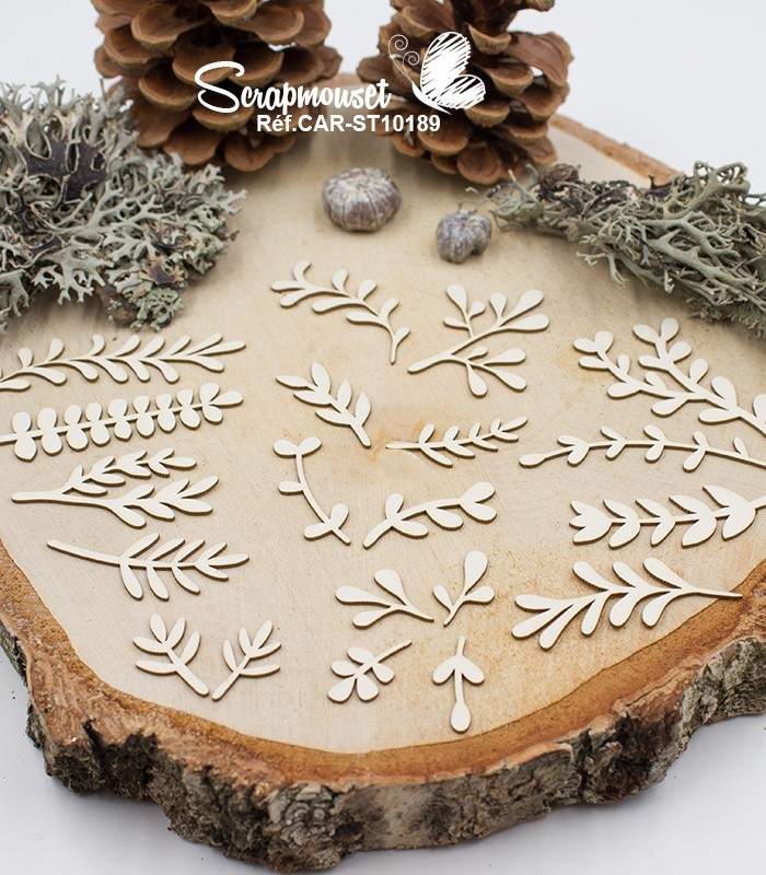 Embellissements en carton bois Feuillages de fêtes SCRAPMOUSET