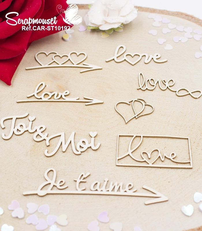 Embellissements Mots Saint Valentin en carton bois SCRAPMOUSET