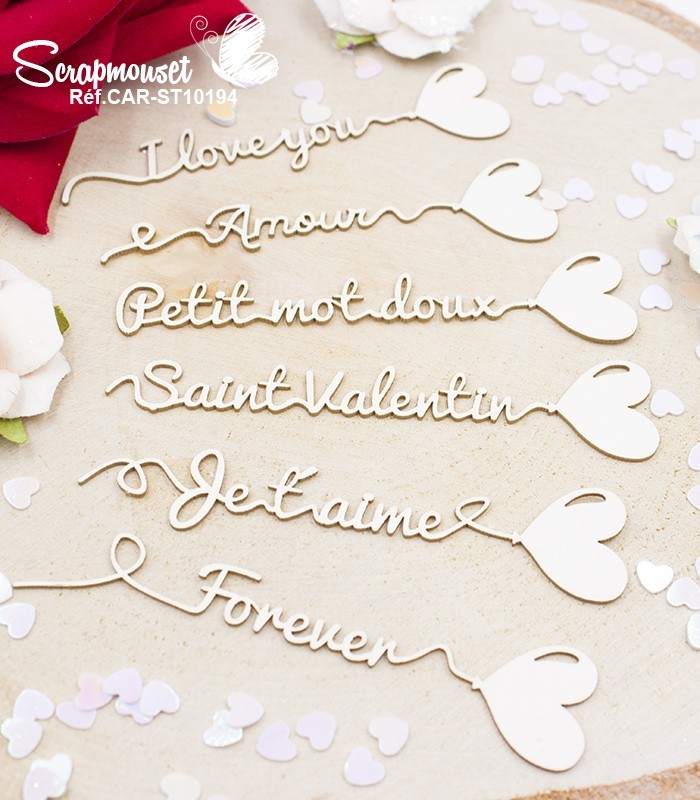 Embellissements Ballons messages d'amour en carton bois SCRAPMOUSET