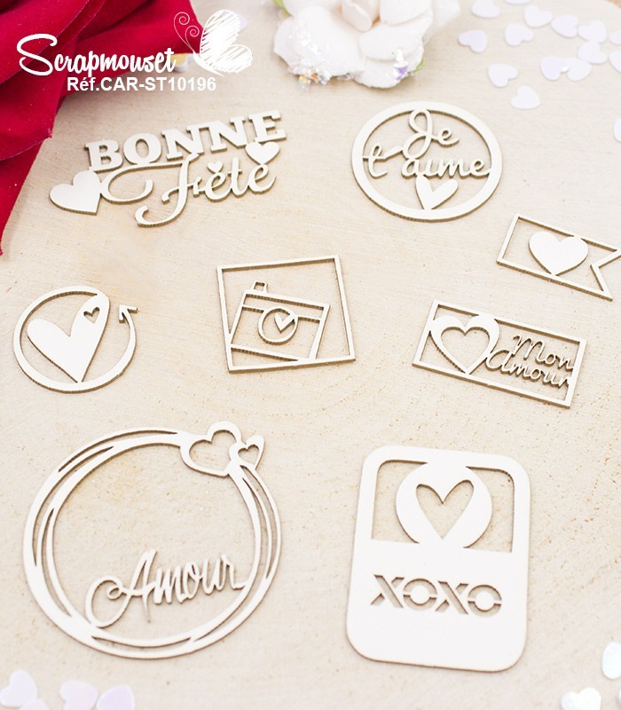 Embellissements petits cadres Saint-valentin en carton bois SCRAPMOUSET
