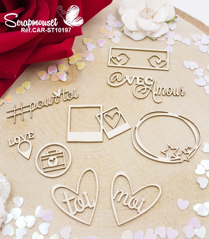 Embellissements Saint Valentin design en carton bois SCRAPMOUSET