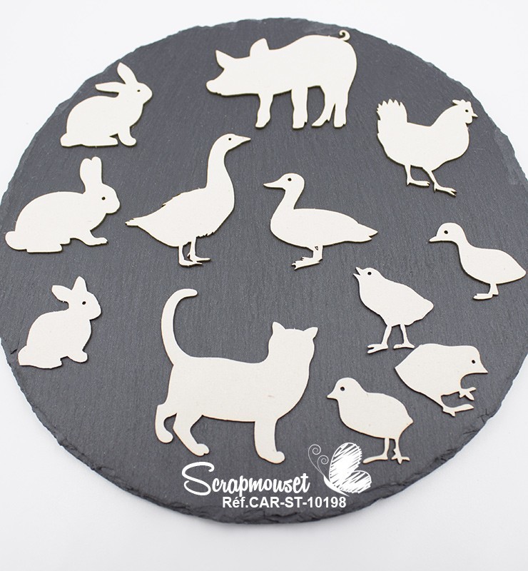 Embellissements animaux de la ferme en carton bois SCRAPMOUSET