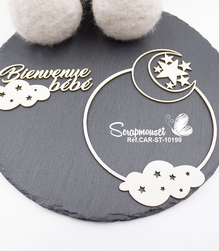 Chipboard Cadre Bienvenue bébé en carton bois SCRAPMOUSET