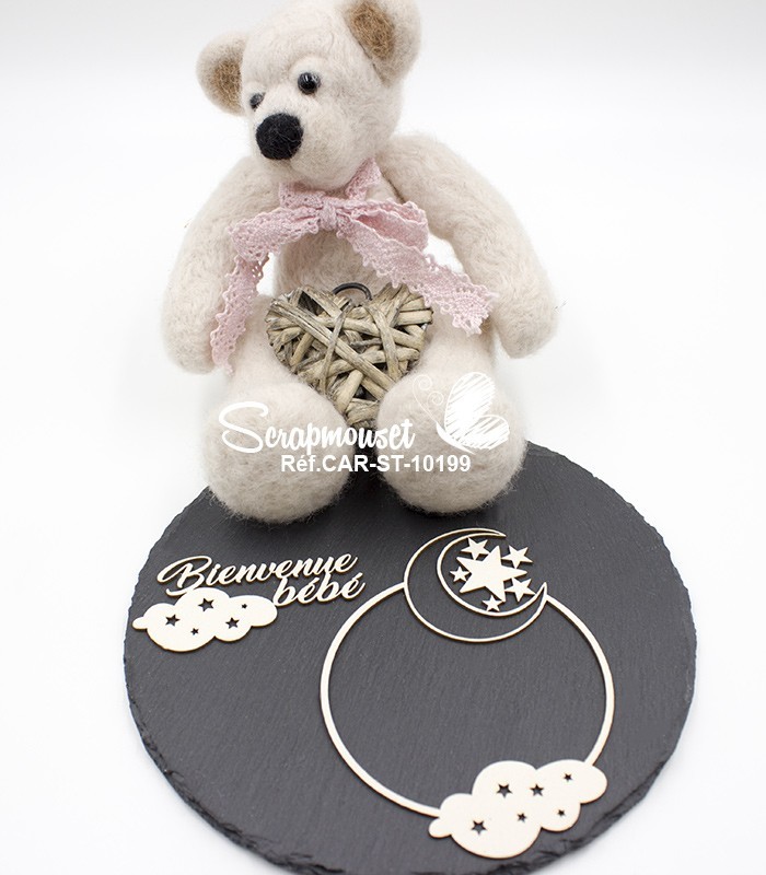 Chipboard Cadre Bienvenue bébé en carton bois SCRAPMOUSET