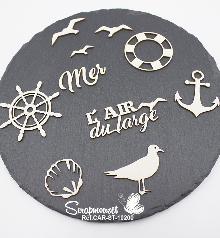 Chipboards thématique Mer L'air du large en carton bois SCRAPMOUSET