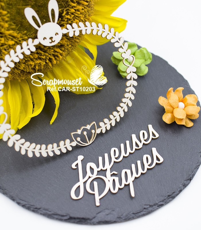 Embellissement cadre Lapinou Joyeuses Pâques en carton bois