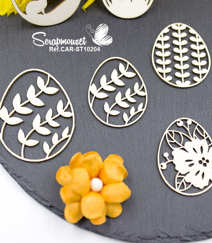 Lot de 9 embellissements œufs de Pâques en carton bois