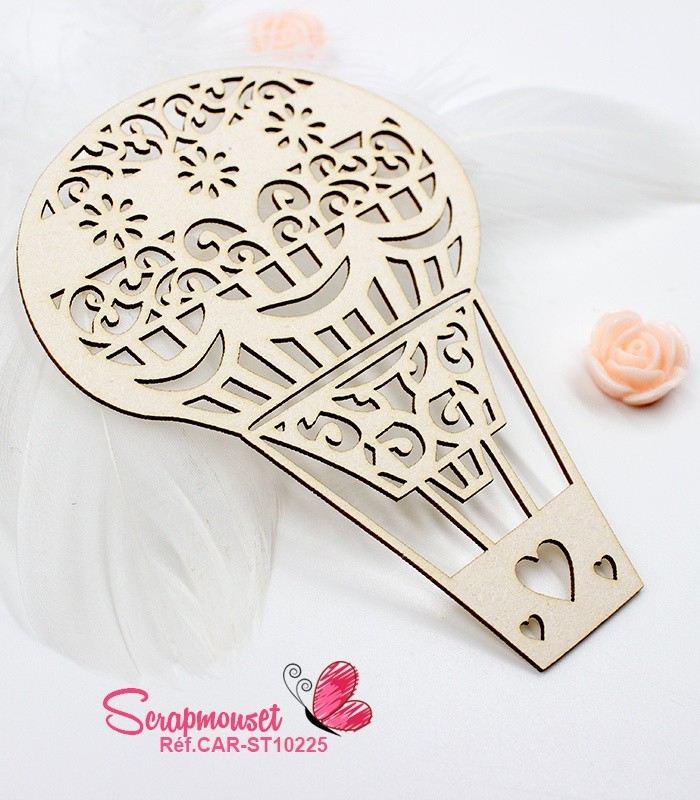 Chipboard en carton bois Mongolfière - SCRAPMOUSET
