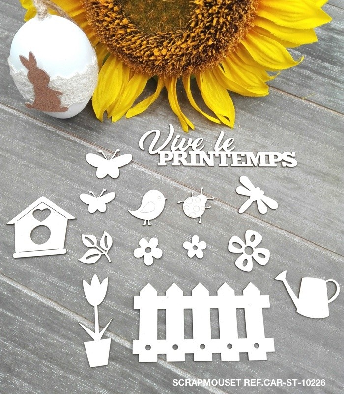 Embellissements en carton bois Vive le Printemps SCRAPMOUSET