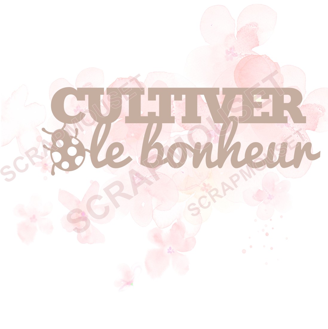 Mot Cultiver le bonheur avec coccinelle en carton bois SCRAPMOUSET