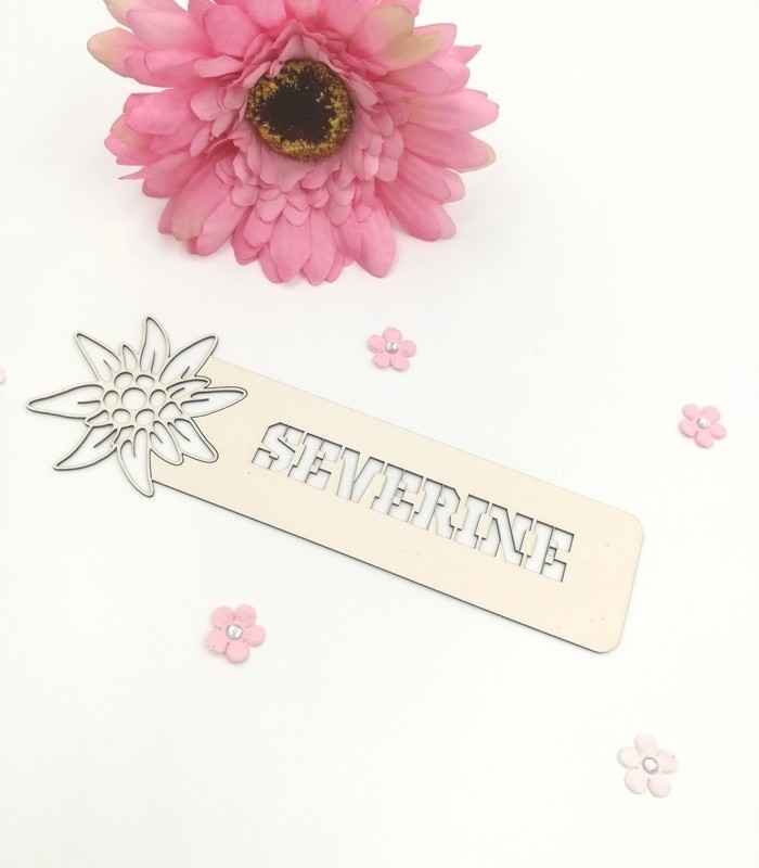 Marque-page Edelweiss avec personnalisation en carton bois SCRAPMOUSET