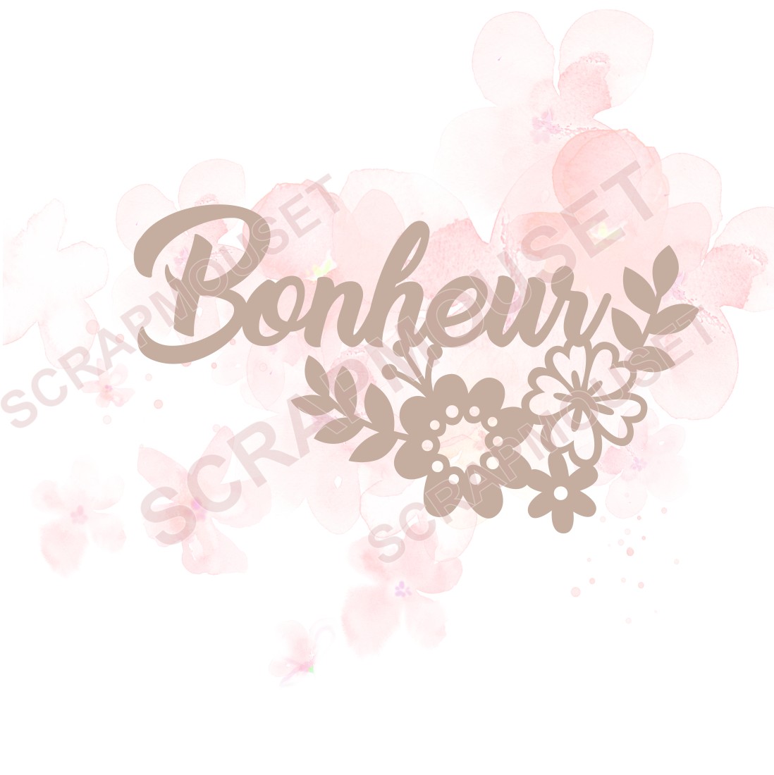 Mot Bonheur (et petites fleurs) en Carton bois SCRAPMOUSET