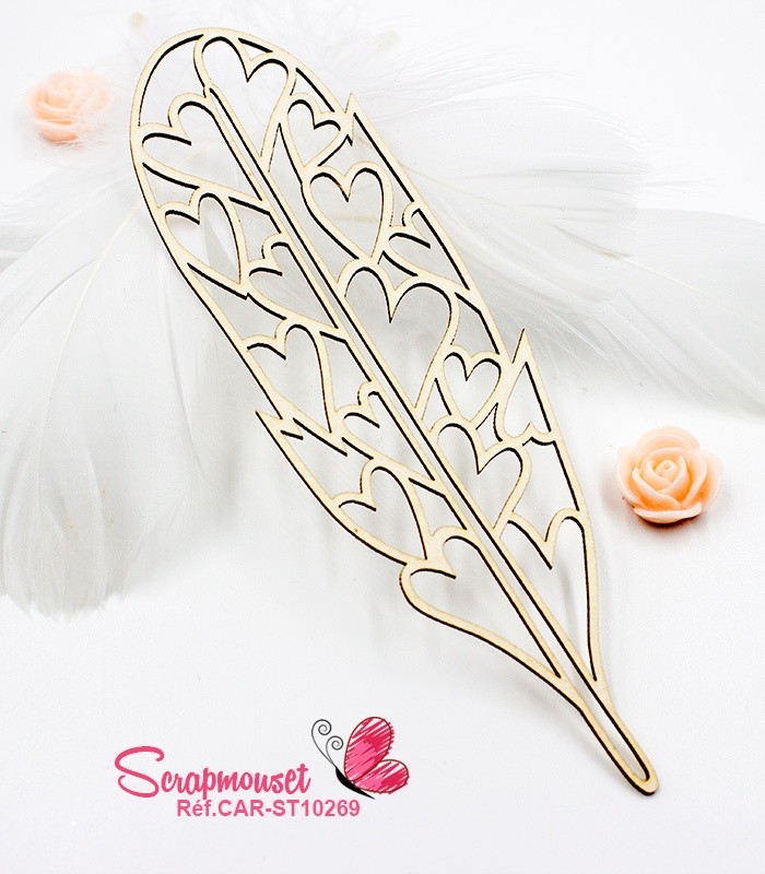 Embellissement plume décorative motifs coeurs SCRAPMOUSET