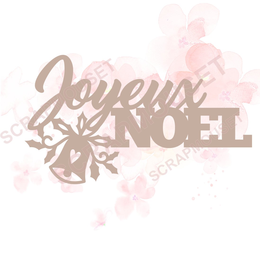 Mot Joyeux Noël (cloche et houx) en carton bois SCRAPMOUSET