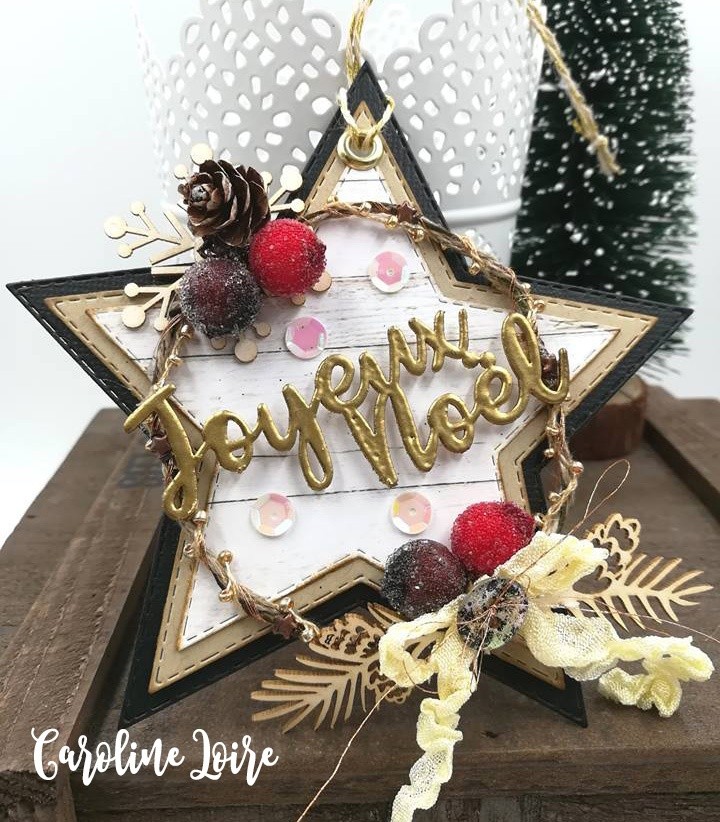 Mot Joyeux Noël (cadeau et branche de gui) en carton bois SCRAPMOUSET