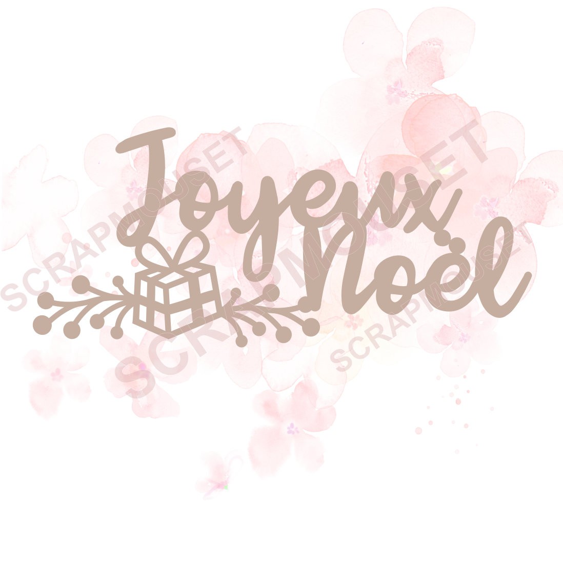 Mot  Joyeux Noël (cadeau et branche de gui) en carton bois SCRAPMOUSET
