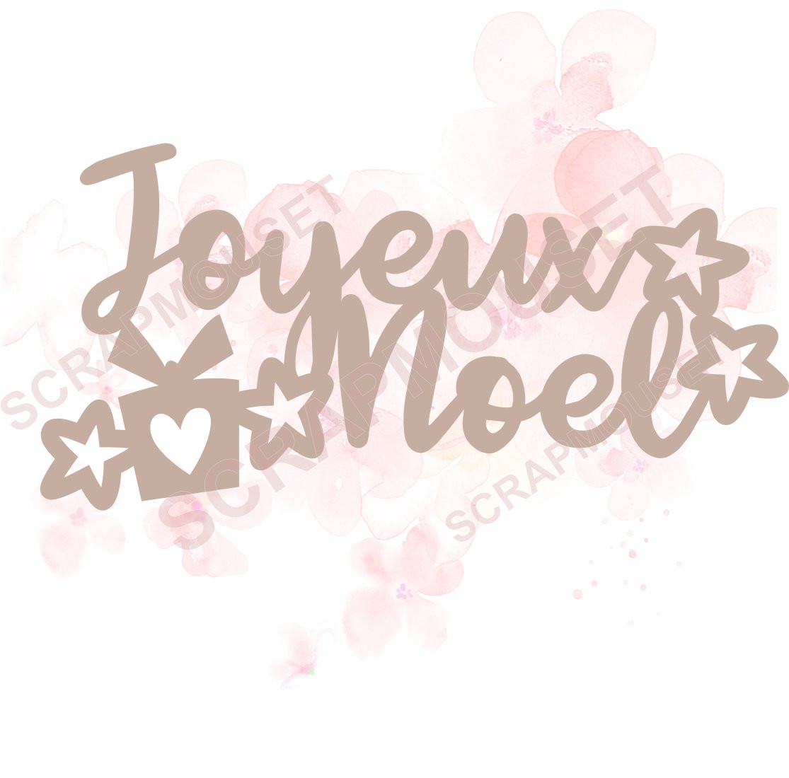 Mot Joyeux Noël (cadeau et étoiles) en carton bois SCRAPMOUSET