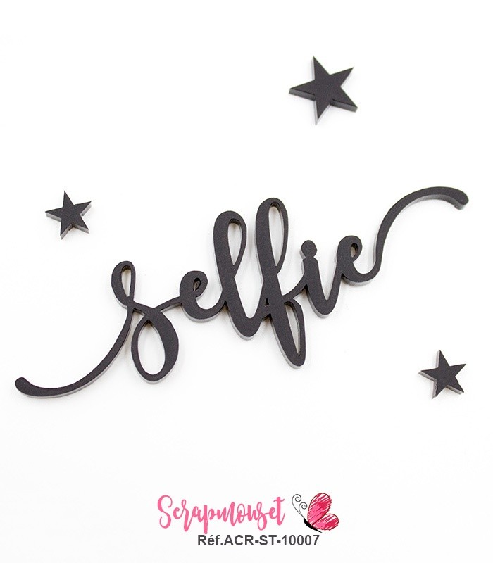 Mot selfie en Acrylique Noir 9,3 x 3,3 cm   SCRAPMOUSET