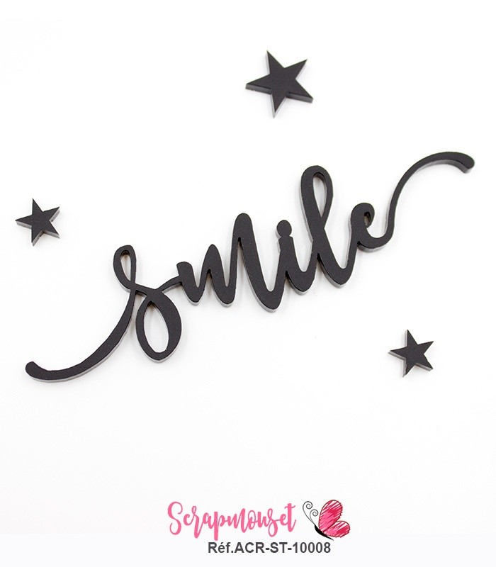 Mot smile en Acrylique Noir 9.7 x 3,3 cm  SCRAPMOUSET