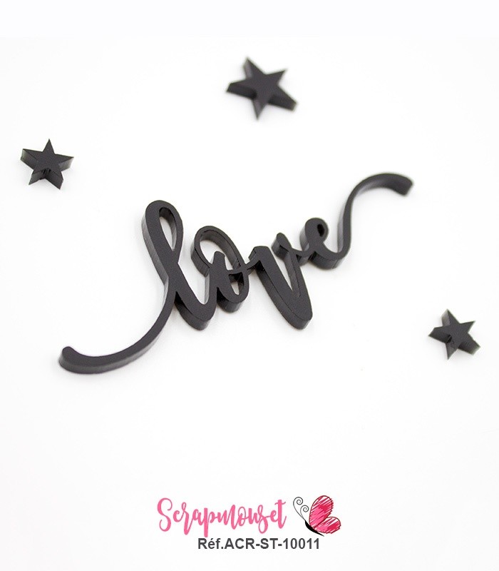 Mot love en Acrylique Noir 8 x 3 cm SCRAPMOUSET