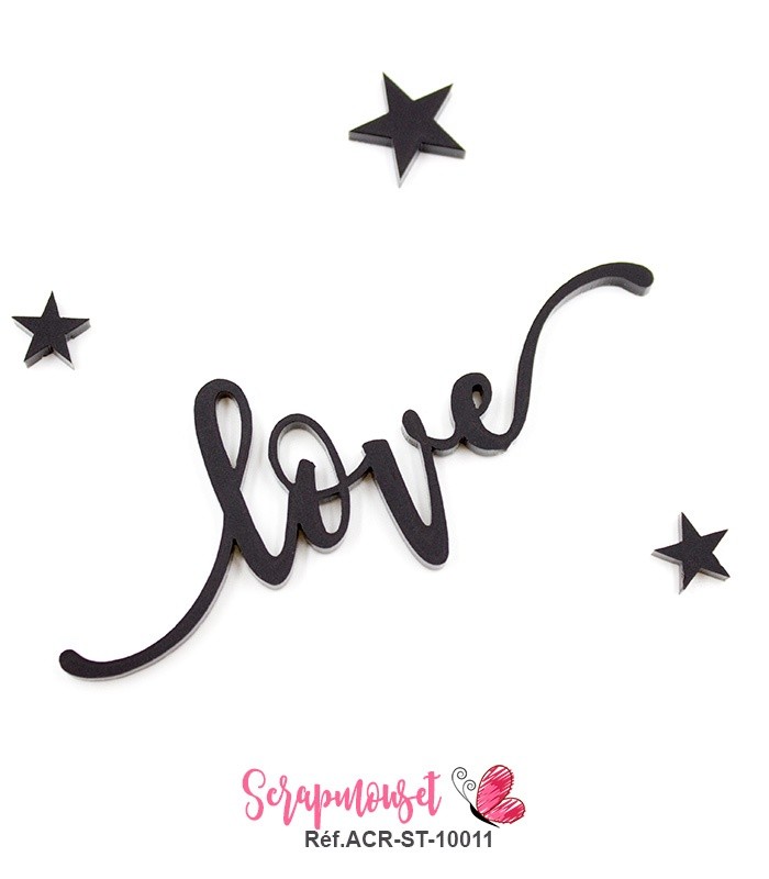 Mot love en Acrylique Noir 8 x 3 cm SCRAPMOUSET