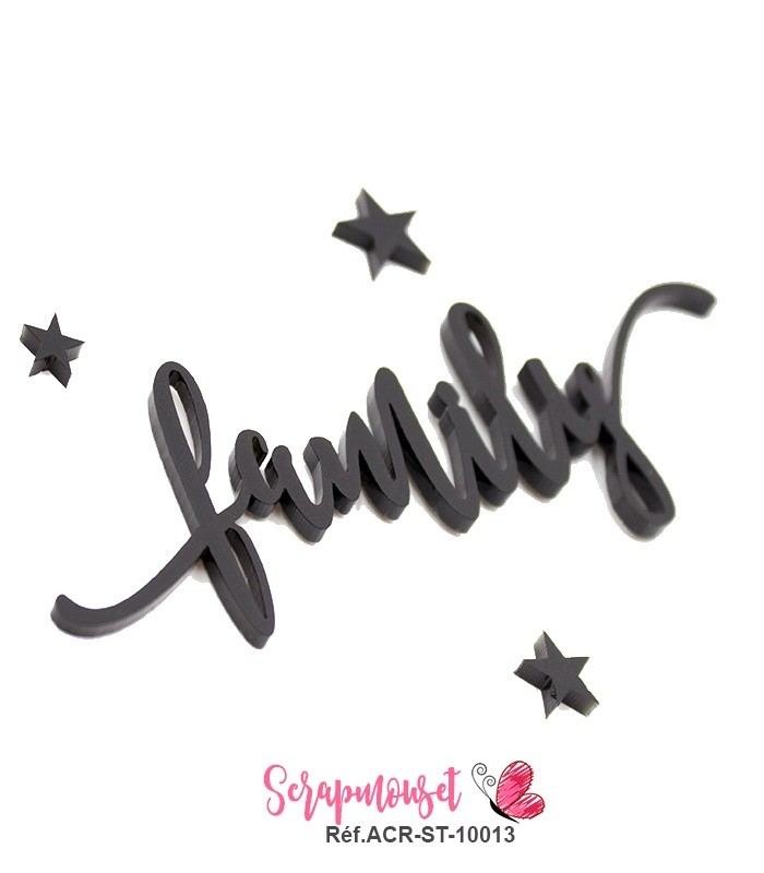 Mot family en Acrylique Noir 11,7 x 3,5 cm SCRAPMOUSET