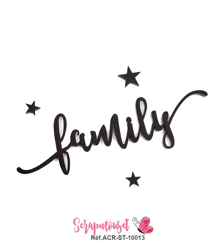 Mot family en Acrylique Noir 11,7 x 3,5 cm SCRAPMOUSET